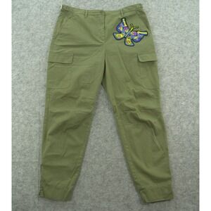 Jeremy Scott Pants Joggers Womens 10 Green Butterfly Guns Embroidery Cargo Italy